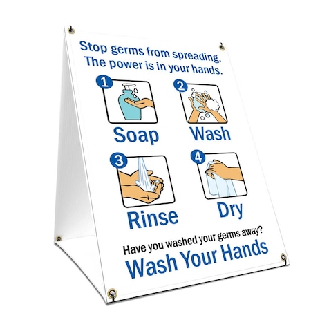 Signmission OSHA Notice Sign, Stop Germs, 24in X 36in A-frame Heavy Duty, 36" W, 24" L, Stop Germs OS-NS-SBC-2436-25580